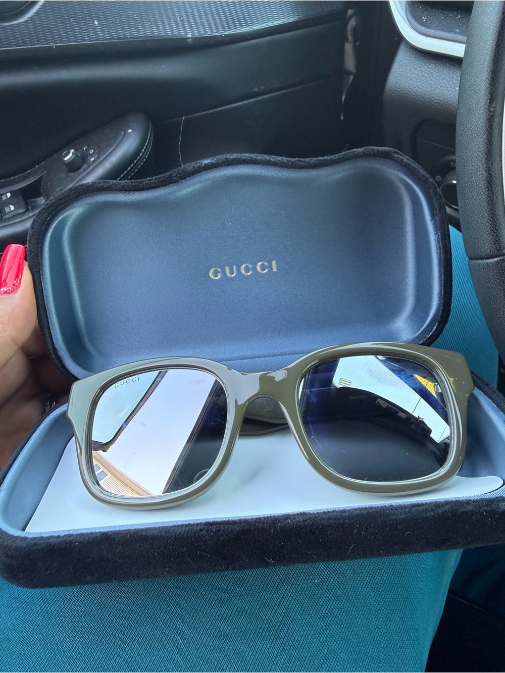 Gucci Olive Green Square-Frame Sunglasses with Mirrored Lenses